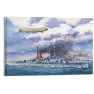 FYRCO Deutsches Kaiserliches Marine-Schlachtschiff SMS Derfflinger SMS Lutzow & Zeppelin Q-Klasse Kriegsschiff, dekoratives Gemälde, Leinwand-Poster, 60 x 90 cm