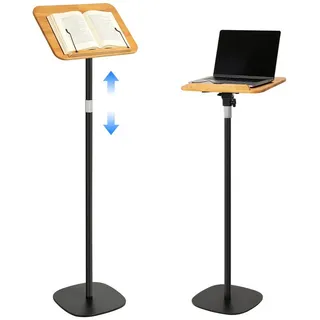 JOYOLEDER Buchstütze Buchständer Höhenverstellbar 50-130cm, Holz Leseständer mit Elastische (Seitenclips, Kochbuchhalter Buch Halterung, zum Lesen für Noten Rezepten iPads Malerei) schwarz