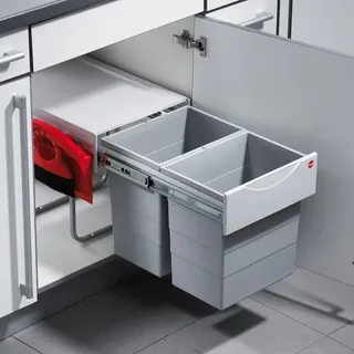 Hailo Raumspar-Tandem-Comfort Müll Eimer 2fach 40 Liter Küche Grau Silber