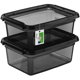 PAFEN 3X Aufbewahrungsbox mit Deckel 12,5L - 38 x 28,5 x 16 cm - Boxen Aufbewahrung Stapelboxen mit Verschlussclips Kunststoffbehälter Kleiderboxen Transparent Organizer | Schwarz