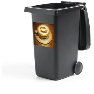 MuchoWow Wandsticker Latte Art einer Tasse Kaffee im Schaum des Cappuccino (1 St), Mülleimer-aufkleber, Mülltonne, Sticker, Container, Abfalbehälter bunt