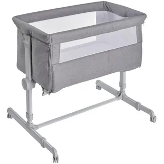 My Baby Lou Beistellbett Basic, Weiß, Grau, Metall, Kunststoff, Textil, Holzwerkstoff, 56x89x81 cm, ISO 9001, Fsc, Bsci, Reißverschluss, Bezug abnehmbar, waschbar, Netzfenster, höhenverstellbar, sehr stabil, Babymöbel, Babybetten, Beistellbetten