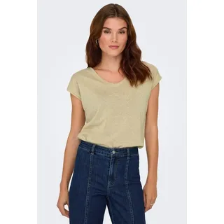 ONLY Kurzarmshirt ONLSILVERY S/S V NECK LUREX TOP JRS NOOS Materialmix mit Glitzer, loose fit, Rundhals gelb L (40)