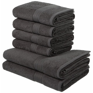 Handtuch Set MY HOME "Juna" Handtuch-Sets Gr. 6 tlg., grau (anthrazit) Handtücher Badetücher Handtuchset Handtuch-Set, mit Bordüre, in Uni-Farben, 100% Baumwolle