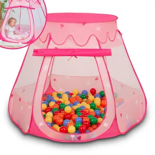 Selonis Baby Spielzelt Mit Plastikbällen Zelt 105X90cm/300 Bälle Plastikkugel Kinder, Pink:Gelb-Grün-Blau-Rot-Orange