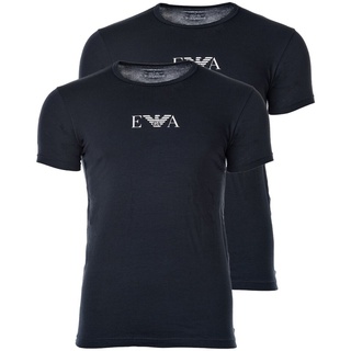 EMPORIO ARMANI Herren T-Shirt Vorteilspack - Crew Neck, Rundhals, Stretch Cotton EA Logo Marine S 2er Pack (1 x 2P)