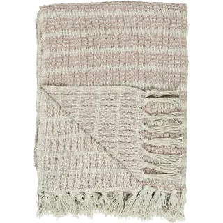 IB Laursen Kuscheldecke Tagesdecke Plaid Creme/Malva Streifenmuster 160 cm x 130 cm, 100% Baumwolle