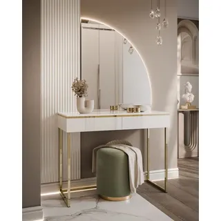 ALLHOUSE24 Schminktisch PEONY MOND GOLD Metallgestell weiß Hochglanz mit Spiegel Kosmetiktisch (1x Konsolentisch, 1x Spiegel mit LED Beleuchtung), Breite 102 cm weiß