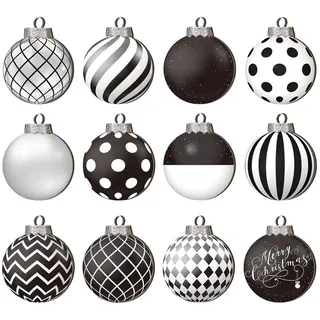 Flkiglm Weihnachtskugeln, Christbaumkugeln Weihnachtsdeko, Weihnachtskugeln Weihnachtsbaumschmuck-Set, Bruchsichere Christbaumkugeln schwarz weiß Weihnachtskugeln für Weihnachtsdeko Thema