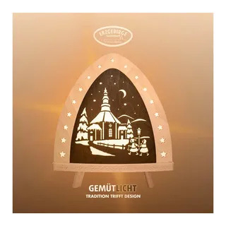 Weigla Lichterbogen LED Seiffen, Dekolampe aus Holz, NATUR-BRAUN, Made in Germany (1-tlg), Erzgebirge garantiert, Weihnachtsdeko Innen, Weihnachtsbeleuchtung beige