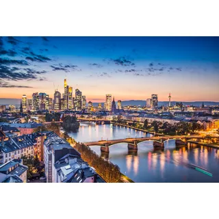 Papermoon Fototapete PAPERMOON "FRANKFURT-STADT FLUSS MAIN SKYLINE BRÜCKEN GEBIRGE", bunt, B:3,5m L:2,6m, Vlies, Tapeten