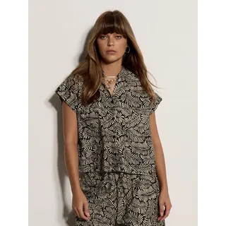 Apricot Blusentop Cropped-Bluse mit Blattmuster schwarz L (40)