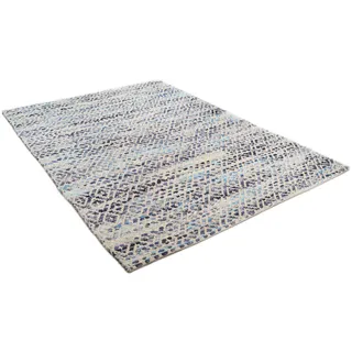 Wollteppich TOM TAILOR HOME "Diamond" Teppiche Gr. B/L: 160 cm x 230 cm, 8 mm, 1 St., blau Baumwollteppiche reine Wolle, Flachgewebe, handgeknüpft