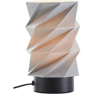 Papier-Tischlampe im Origami Design - Tischleuchte mit grauem Papierschirm und E27-Fassung - Robuster Metallfuß mit einer Höhe von 22 cm und einem Durchmesser von 13,5 cm