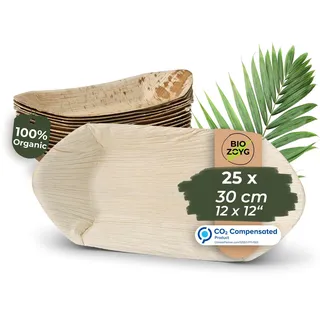 BIOZOYG Schiffchen 25 Stück 30 cm - Palmblatt Schale für Fingerfood Einweggeschirr, Alternative zu Bambus und Holz - Snackschale Einweg Schiffchen Schale