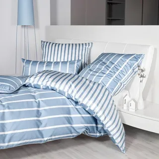 Janine Interlock Jersey Bettwäsche Classic Streifen Kissenbezug einzeln 40x40 cm | perlblau - blau