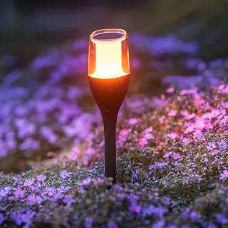 LUMILED Solar Gartenfackel Solarleuchte 64,5 cm mit Erdspieß LED Solarlampe flackernder Flamme IP65 Garten Solarleuchte Flammeneffekte Fackel Gart... - Schwarz