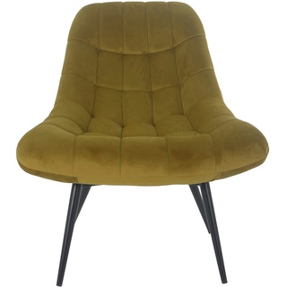 SalesFever Loungesessel mit XXL-Sitzfläche | Bezug Stoff in Samt-Optik | Gestell Metall schwarz | üppige Steppung | B 76 x T 87 x H 86 cm | gelb
