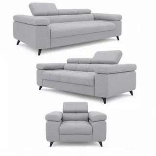 Inter Polstergarnitur Set Utah Samt 3-Sitzer + 2-Sitzer + Sessel Silbergrau
