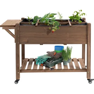 Outsunny Hochbeet auf Standfuß - Gemüsegarten auf Rollen - Regal, Klappbarer Tisch, Bewässerungseinsätze, Entwässerungsvlies Inklusive - Vorbehandeltes Tannenholz   Aosom