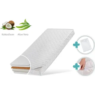 Kids Collective Babymatratze 60x120 cm mit gestepptem Aloe Vera-Bezug, Spannbettlaken, 10 cm hoch, Babymatratze Kindermatratze 60 x 120 Kokos-Matratze fü...