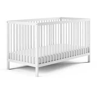 Kids Collective Babybett Kinderbett Gitterbett 60x120 cm mit Matratze höhenverstellbarer Lattenrost & herausnehmbare Sprossen stabiles ... | weiß