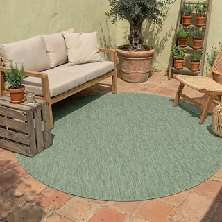 FRAAI | Home & Living In- & Outdoor Teppich Rund - Costa Grün - Wetterfest - Polypropylen - Ø 120 cm - Balkon, Garten/Terrasse - Terrasse Teppich - Outdoor Rug