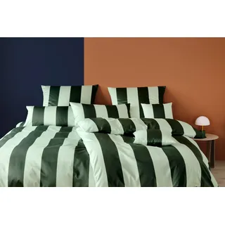 ELEGANTE Mako-Satin gestreift Grün 155 x 220 cm + 80 x 80 cm