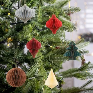 Nexoria Weihnachtsbaumschmuck Papiersterne Zum Aufhängen Weihnachtskugeln 3D Mini Glitter Rand Papier Waben Hängende Ornamente für Weihnachtsfeiern Christbaumschmuck Urlaub Heimdekoration (B)