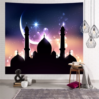 TROYSINC Islamischer Wandteppich, Ramadan Thema Wandbehang, Wandteppich mit Installationspaket, Muslimischen Stil Dekorationen, Hintergrund Wand Dekoration für Zuhause (Stil-A,130 x 150 cm)