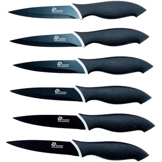Pradel Excellence CC006N Steakmesser, Klingen antihaftbeschichtet, Stahl, rostfrei, Schwarz, 6 Stück