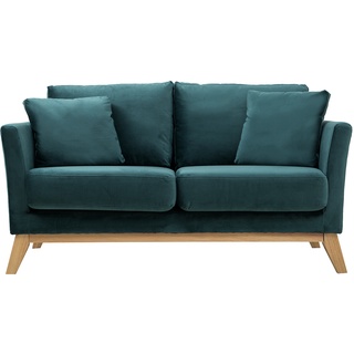 Sofa skandinavisch 2 Plätze Samt Blaugrün helle Holzbeine OSLO