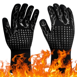 Flintronic Grillhandschuhe Hitzebeständig mit 800°C, Feuerfeste Handschuhe, Backhandschuhe, Kochhandschuhe, Ofenhandschuhe, für Backen, Küche & Grillen - Schwarz-Das Neue