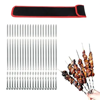 20 Stück Grillspieße EXTRA STARK 2 mm aus Edelstahl (50 cm) Grillzubehör für Mangal Spiesse Grill, Schampura Schaschlikspieße Fleischspieße Spieße, Skewers, Kebap, Pinchos Schaschlik, Grillspiesse