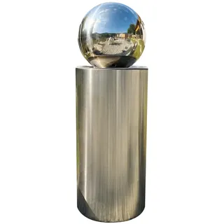 Köhko® Kugelbrunnen Ø25cm mit integrierte LED-Beleuchtung auf zylindrischen Edelstahl Eimer H60cm hochglanzpoliert Gartenbrunnen aus Edelstahl