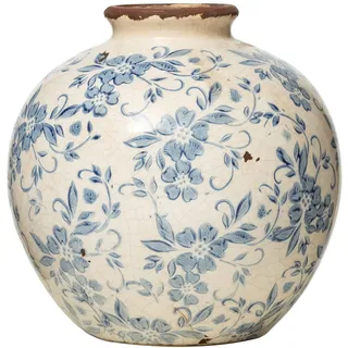 Creative Co-Op DF2720 Vase, 20,3 cm, Terrakotta, Blumenmuster, Crackle-Finish, Blau