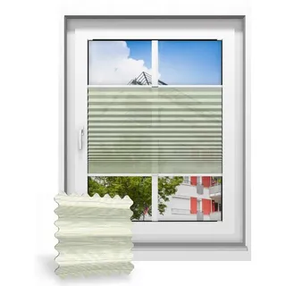 Plissee ohne Bohren nach Maß, Weiß-Grün 149040, 30 x 80 cm, Plissee individuell maßangefertigt