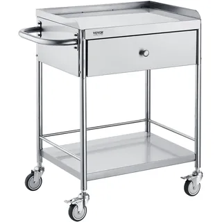 Vevor Zweistöckiger Laborwagen Gerätewagen Medizintechnik Servierwagen 201 Edelstahl Tragbar Abräumwagen mit Schubladen 100 kg Tragfähigkeit, 710 x 421 x 785 mm (mit Griff) Labor Rollwagen
