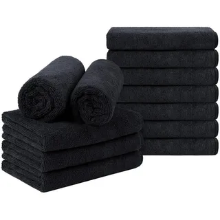 LuxusKollektion Handtuch Set Schwarze Mikrofaser-Salon-Handtücher 12er Set 40,6x68,9cm