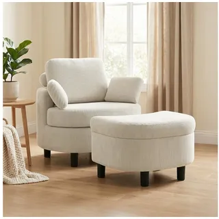 Homcom Sessel Loungesessel 69 x 78 x 85,5 cm Cremeweiß mit Hocker