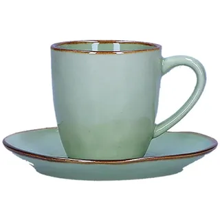 Set Espressotasse mit Untertasse Concerto Espresso Tasse italienisch Steinzeug mediterraner Italien Retro Stil 90ml (Te Verde/Grün)