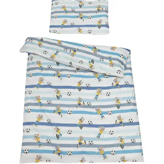 Kinderbettwäsche-Set ED der Fussballer | 100% Baumwolle | schadstoffgeprüft (100x135 cm, Sterne blau/weiß)