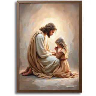 Wandkunst, Jesus betend mit Mädchen, christliches Leinwandbild, Jesus mit Kindern, Wanddekoration, religiöse Bibelgeschichte, Poster, Drucke für Wohnzimmer, Schlafzimmer, Kirche, Zuhause, Bilder,