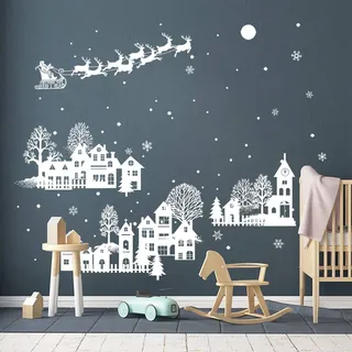 ufengke Wandtattoo Heiligabend Weiße Silhouette Wandaufkleber Weihnachtsmann Schneeflocken Wandtattoo Fenster für Kaufhaus Hause Deko Merry Christmas Weihnachtsdeko