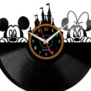 EVEVO Mickey & Minnie Mouse Wanduhr Vinyl Schallplatte Retro-Uhr Handgefertigt Vintage-Geschenk Style Raum Home Dekorationen Tolles Geschenk Uhr Mickey & Minnie Mouse
