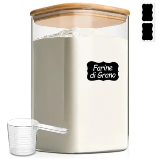ComSaf 4600ml Vorratsgläser mit Deckel 1er Set, Φ15cm Keksglas Vorratsdosen Eckig mit Deckel Luftdicht Holz, Aufbewahrungsgläser zur Küche,Vorratsglas für Nudeln, Hafer, Getreide, Kekse