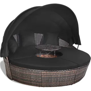 COSTWAY Sonneninsel mit einziehbarem Dach, outdoor, Gatrenlounge Rattan, Kissen, rund schwarz
