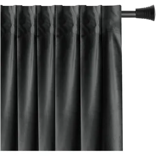 AmeliaHome Restilo Set Vorhang H 270 x B 140 cm mit Raffhalter 54 x 10 cm Velvet Optik Anthrazit 1 St. Kräuselband Wellenband Samt Halbverdunkelungsvorhang Fensterdekoration Dekoschal Dekorvorhang