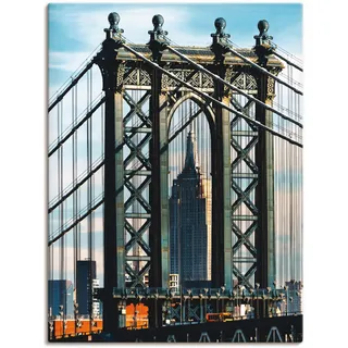 Wandbild ARTLAND "New York Manhattan Bridge" Bilder Gr. B/H: 60 cm x 80 cm, Leinwandbild Brücken, 1 St., blau Kunstdrucke als Leinwandbild, Wandaufkleber in verschied. Größen
