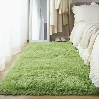 YUANWAN Shaggy Teppich Moderner Teppich 130 x 100 cm Flauschig Weicher, Maschinenwaschbarer Shaggy Teppich für Wohnzimmer Rutschfester Teppich für Wohnzimmer, Schlafzimmer, Grün